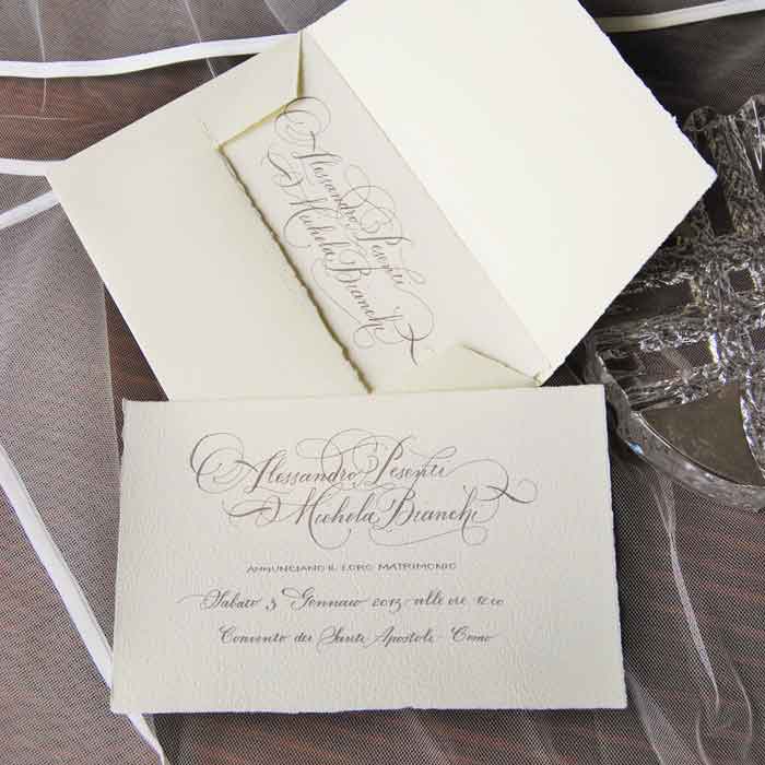 Wedding card with 'Barocco' [Baroque] style handwriting