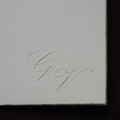 Double invitation with bottom right embossed initials